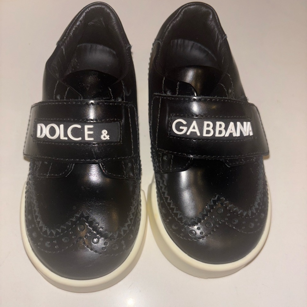 Dolce & Gabbana Little Kids Black Leather Wingtip Velcro Shoes